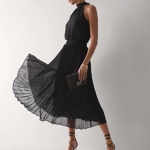 Pleated Halter Midi Dress - White House Black Market